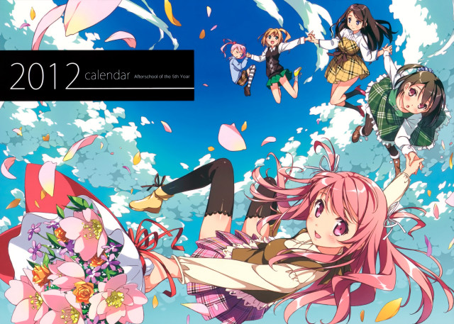 Anime girls flying flowers bouquet free wallpaper - medium preview image