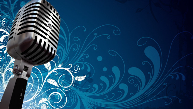 Microphone blue background floral design free wallpaper - medium preview image