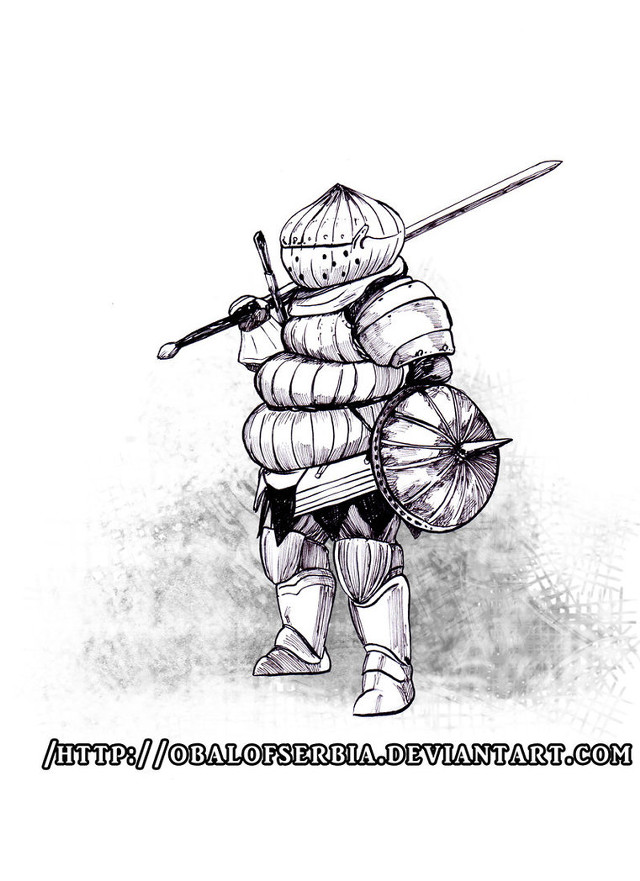 Man armor sword parasol drawing free wallpaper - medium preview image