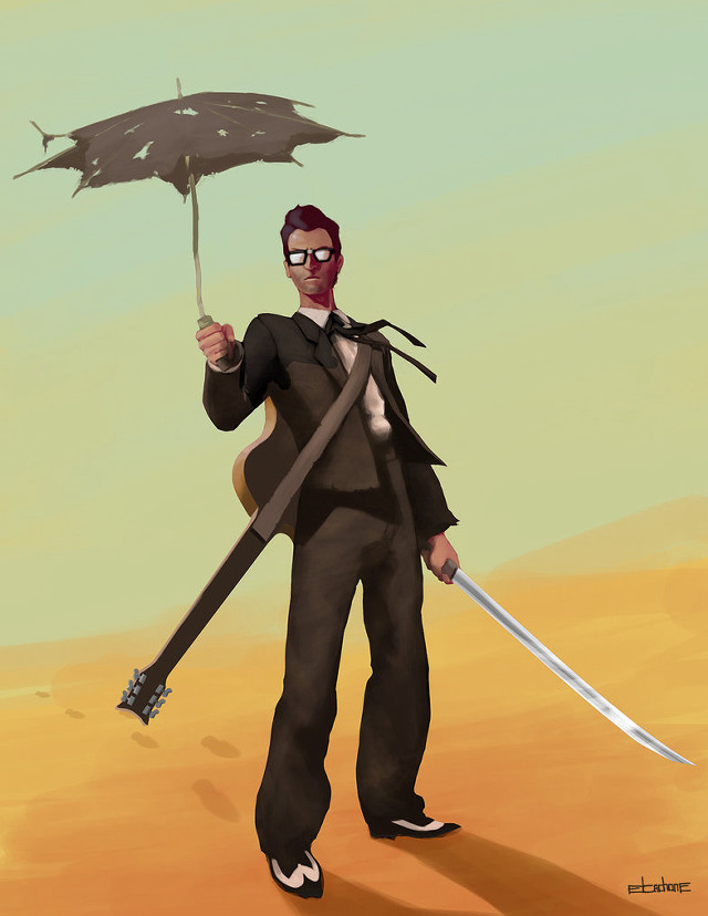 Man umbrella swords desert sand free wallpaper - medium preview image