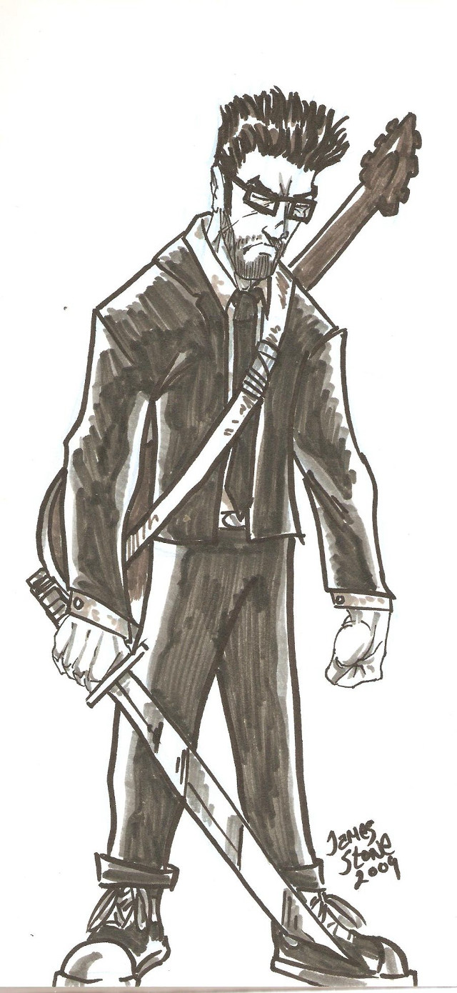 Man guitar hat cane drawing free wallpaper - medium preview image