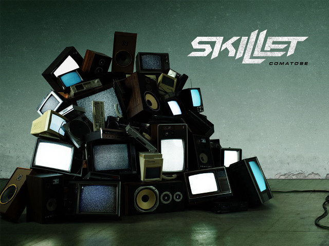 Old televisions wooden floor skull free wallpaper - medium preview image