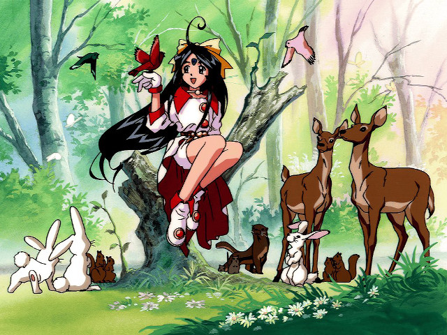 Girl tree animals birds forest free wallpaper - medium preview image