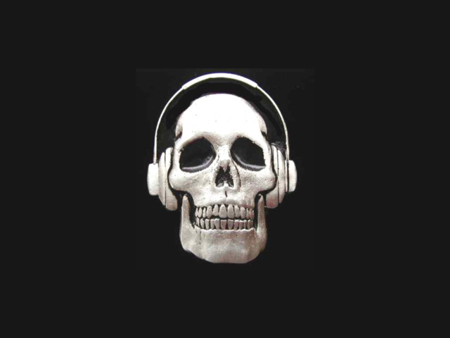 Skull headphones black background white free wallpaper - medium preview image