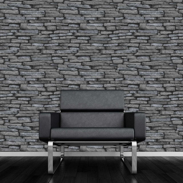 Chair stone wall black leather free wallpaper - medium preview image
