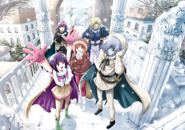 Anime girls snowy street gated free wallpaper - medium preview image
