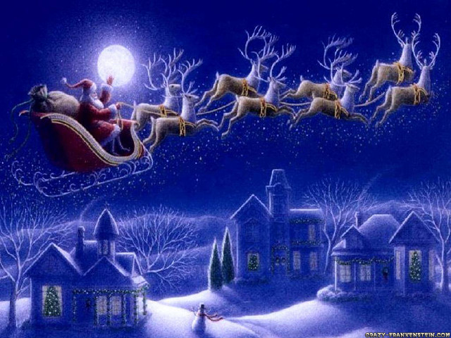 Santa claus sleigh village night #2 free wallpaper - medium preview image
