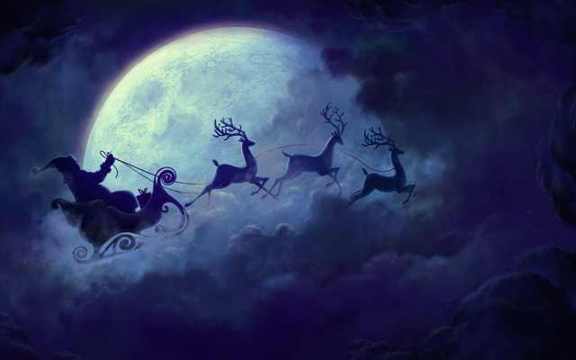 Santa claus sleigh reindeer full free wallpaper - medium preview image