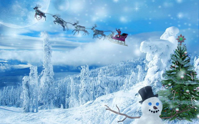 Snowman hat sleigh flying snowy #2 free wallpaper - medium preview image