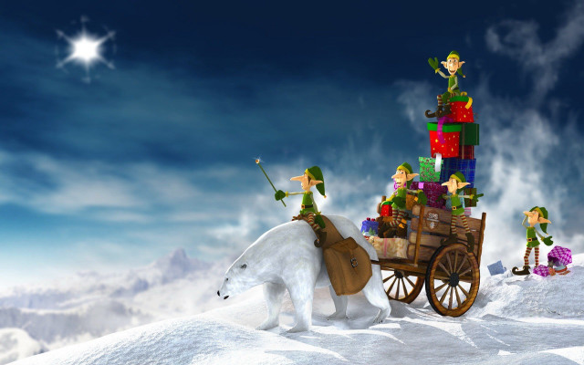 Polar bear cart presents elves #2 free wallpaper - medium preview image
