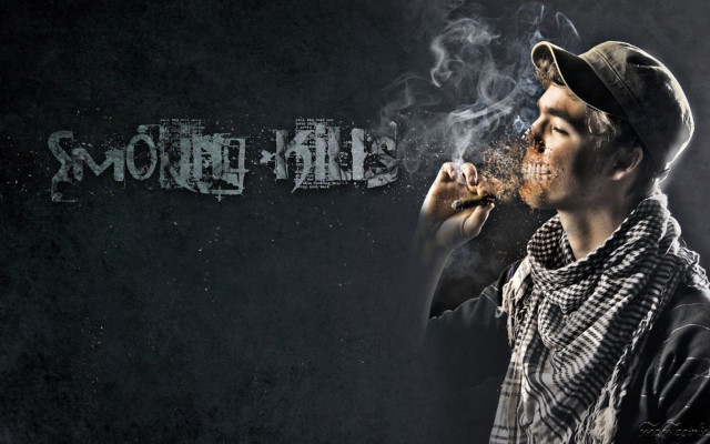Man smoking cigarette smoke smokestacks #2 free wallpaper - medium preview image