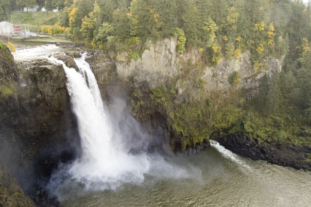 Waterfall river boat forest above free wallpaper - medium preview image