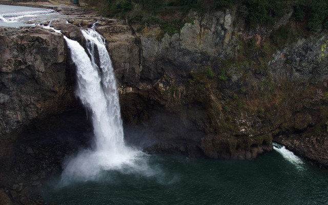 Waterfall side water body boat free wallpaper - medium preview image