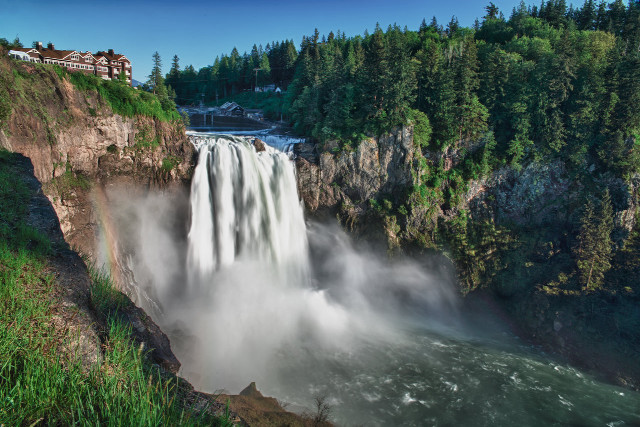 Waterfall large building bridge nature free wallpaper - medium preview image