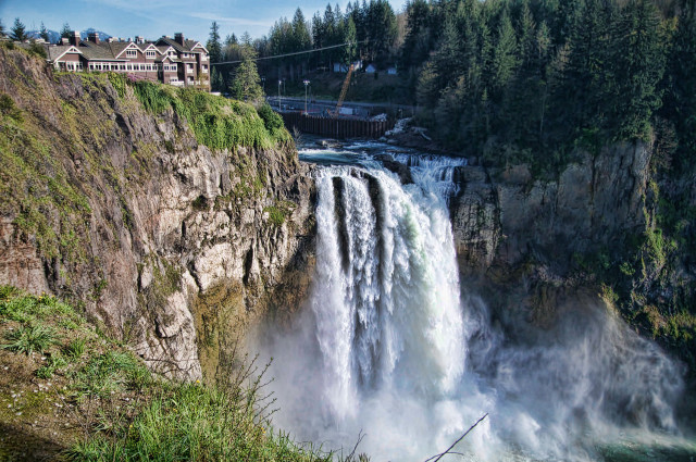 Waterfall bridge building river nature free wallpaper - medium preview image