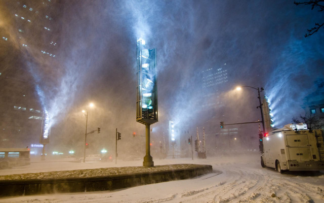 Street light snow fog night free wallpaper - medium preview image