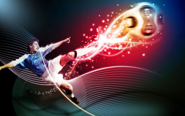 Man kicking soccer ball light free wallpaper - medium preview image
