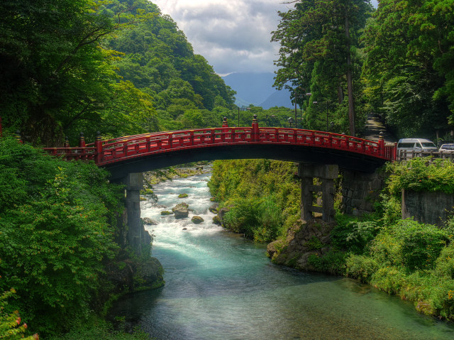 Bridge river red railing cars free wallpaper - medium preview image