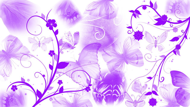 Purple white floral background butterflies free wallpaper - medium preview image