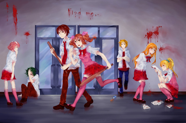 Costume party umbrellas blood walls free wallpaper - medium preview image