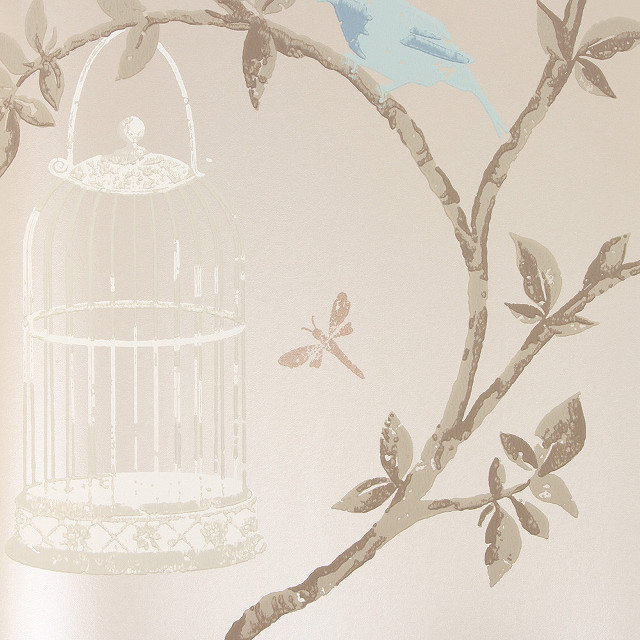 Bird cage branch wallpapered wall free wallpaper - medium preview image