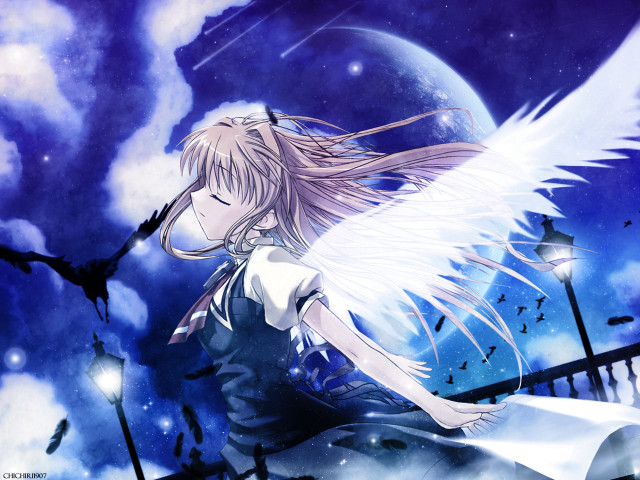 White hair angel wings full free wallpaper - medium preview image