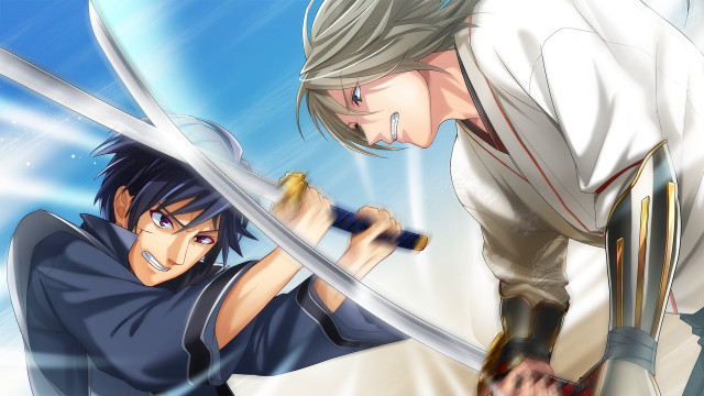 Anime characters swords action dynamic free wallpaper - medium preview image