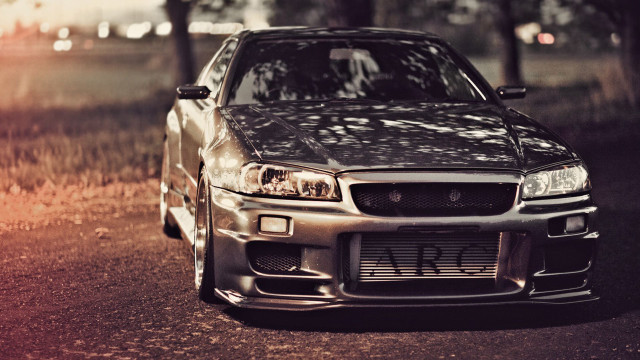 Silver car parked road forest free wallpaper - medium preview image
