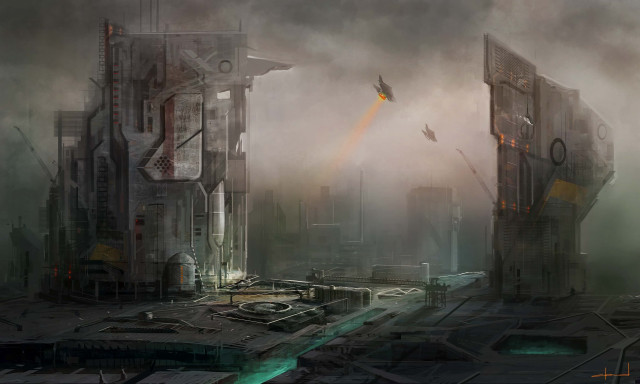Futuristic city rainbow sky above free wallpaper - medium preview image
