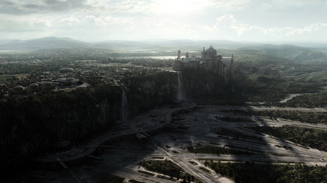 Castle city waterfall scenery landscape free wallpaper - medium preview image