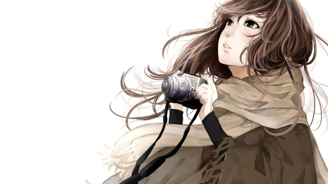 Woman camera scarf neck holding free wallpaper - medium preview image