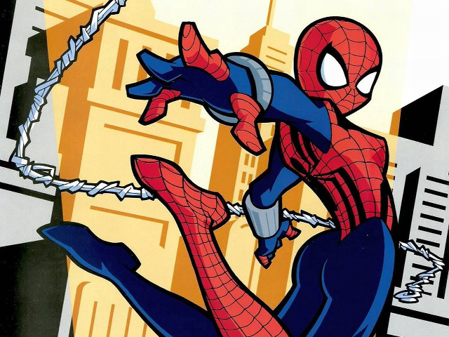 Spider man hanging chain cartoon free wallpaper - medium preview image