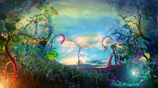 Forest sky trees plants painting free wallpaper - medium preview image