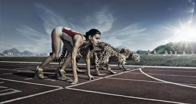 Woman leopard print swimsuit track free wallpaper - medium preview image