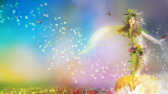 Woman flower crown butterfly hand free wallpaper - medium preview image