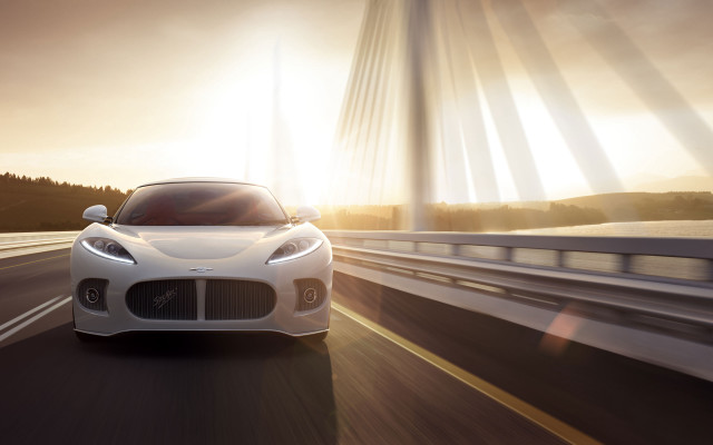 White sports car highway sunset free wallpaper - medium preview image