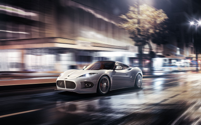 White sports car city night free wallpaper - medium preview image