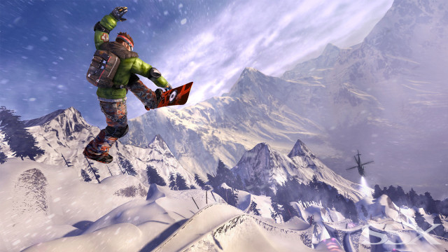 Snowboarder air snowy mountain helicopter free wallpaper - medium preview image