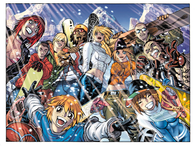 Cartoon characters mountain snow falling free wallpaper - medium preview image