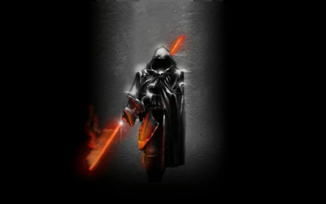 Man black robe sword flame free wallpaper for desktop - medium preview image