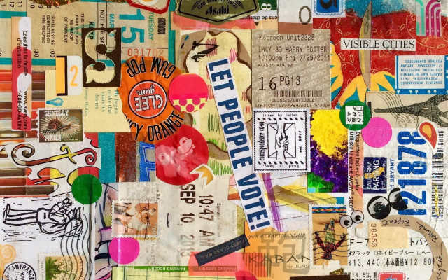 Collage paper stickers wall clock free wallpaper - medium preview image