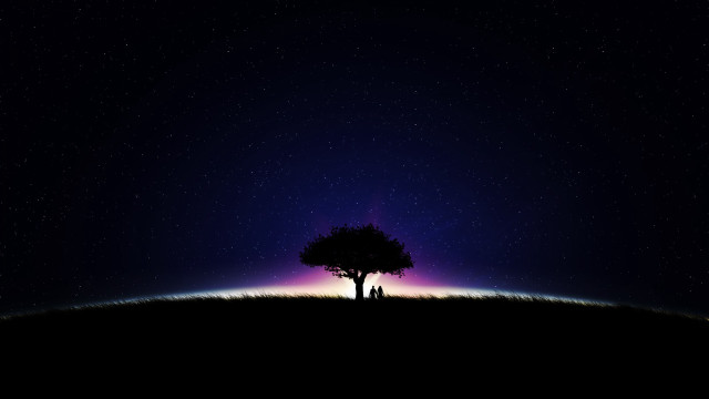 Lone tree field night purple free wallpaper - medium preview image