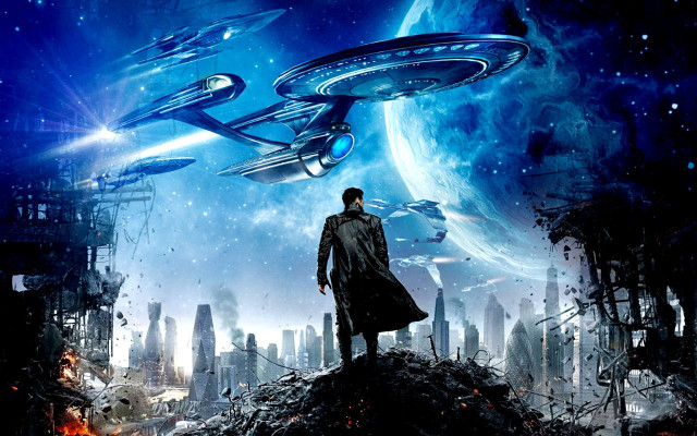 Man standing rubble space station free wallpaper - medium preview image