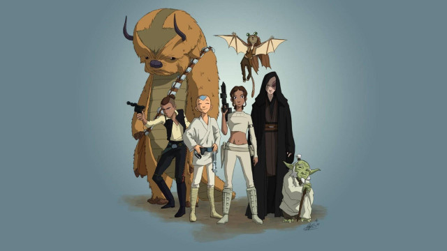 Group people giant creature head free wallpaper - medium preview image