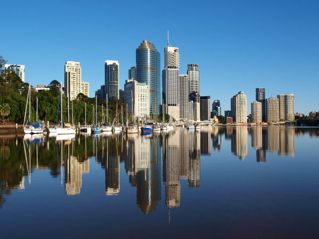 City skyline lake boats blue #2 free wallpaper - medium preview image