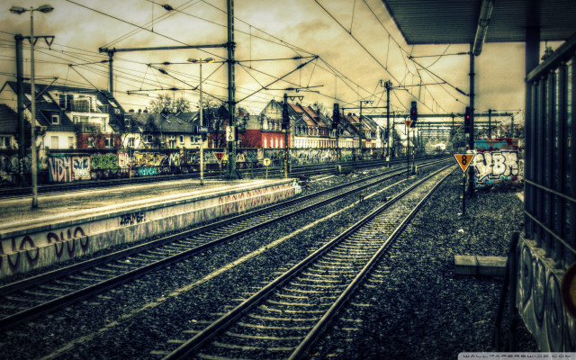 Train station graffiti buildings train free wallpaper - medium preview image