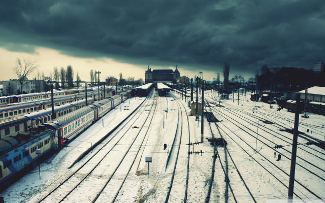 Train yard several trains tracks free wallpaper - medium preview image
