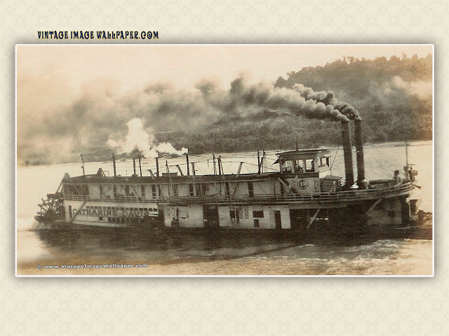 Steamboat smoke stacks water dock free wallpaper - medium preview image