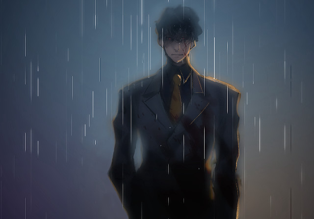Man suit tie rain hands free wallpaper - medium preview image