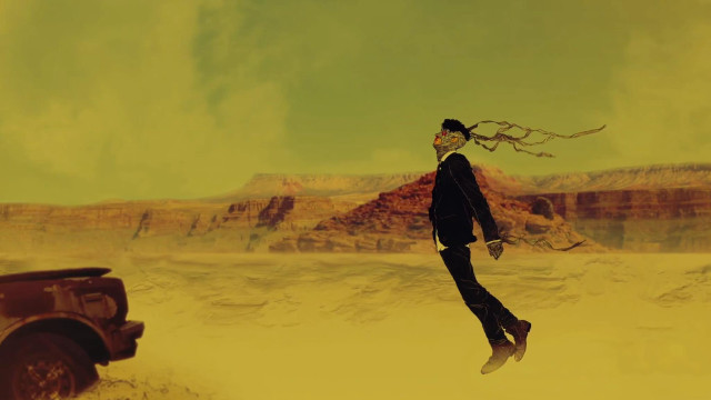 Man black suit jumping car free wallpaper - medium preview image